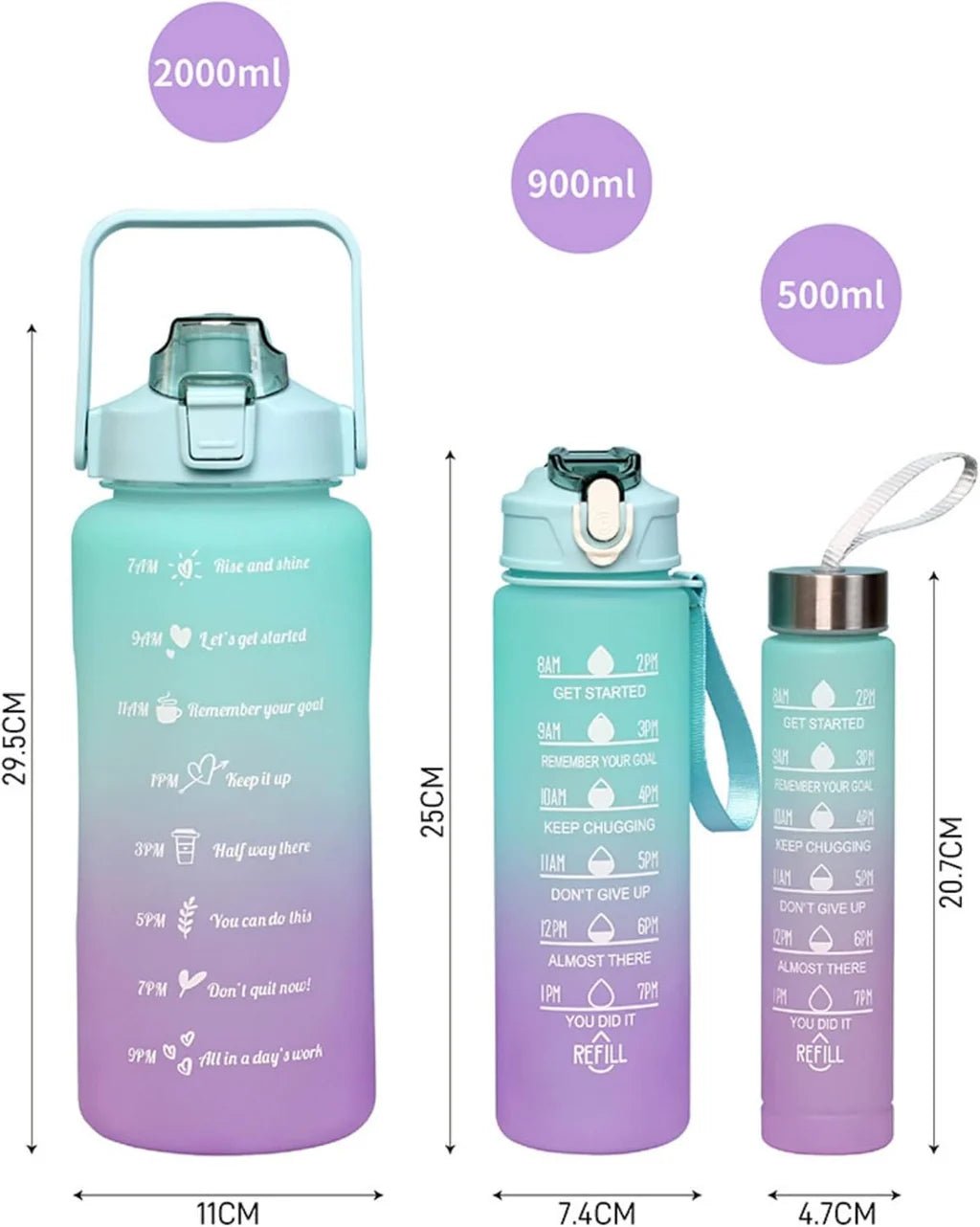 Hydration Made Easy: 3 - Piece Motivational Bottle Set - Urban Mart