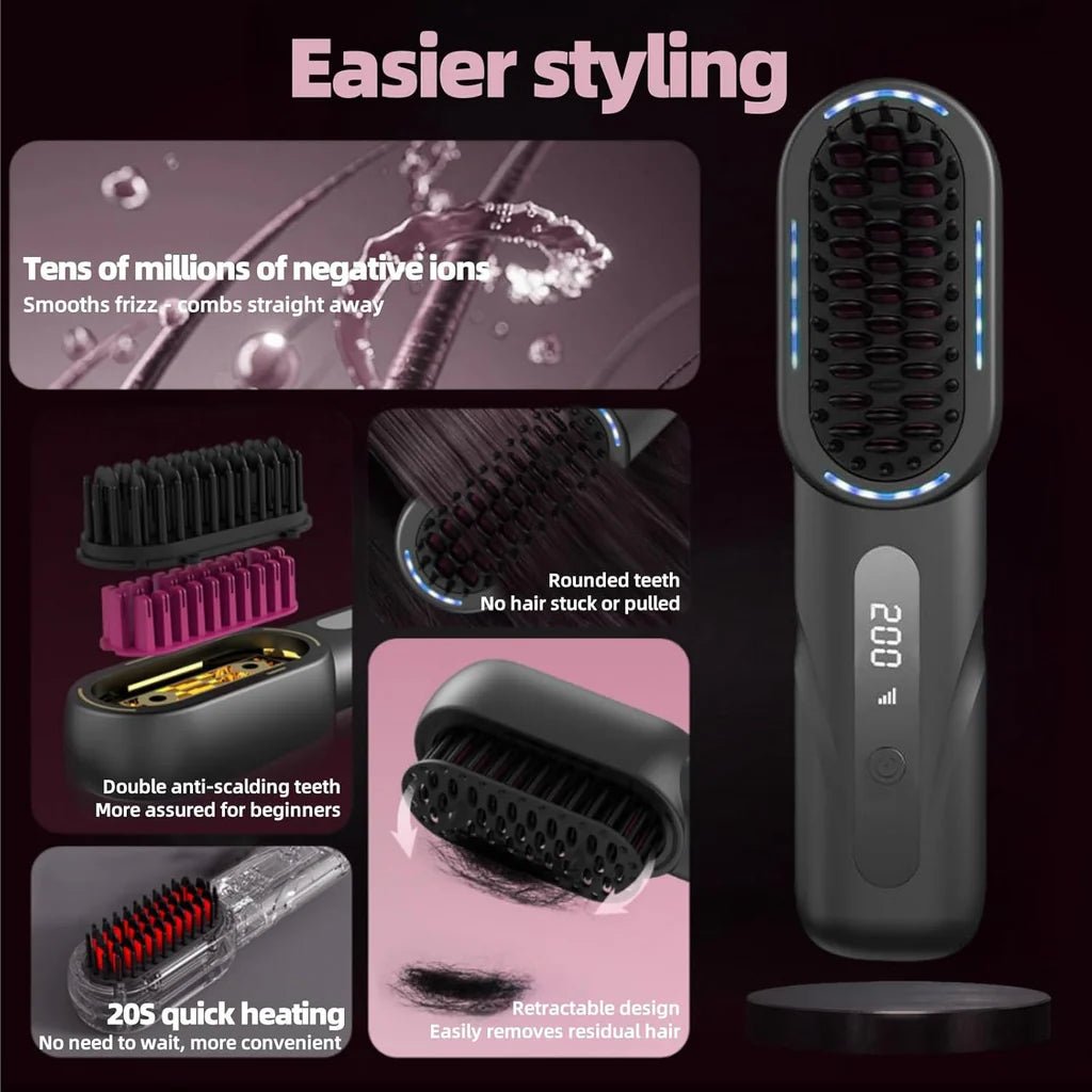 Sleek & Smooth: The Ultimate Rechargeable Straight Hair Comb Urban Mart