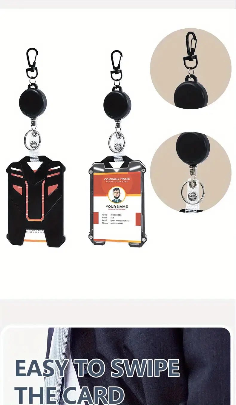 Durable Retractable ID Badge Holder with Carabiner Clip & Keychain - Urban Mart