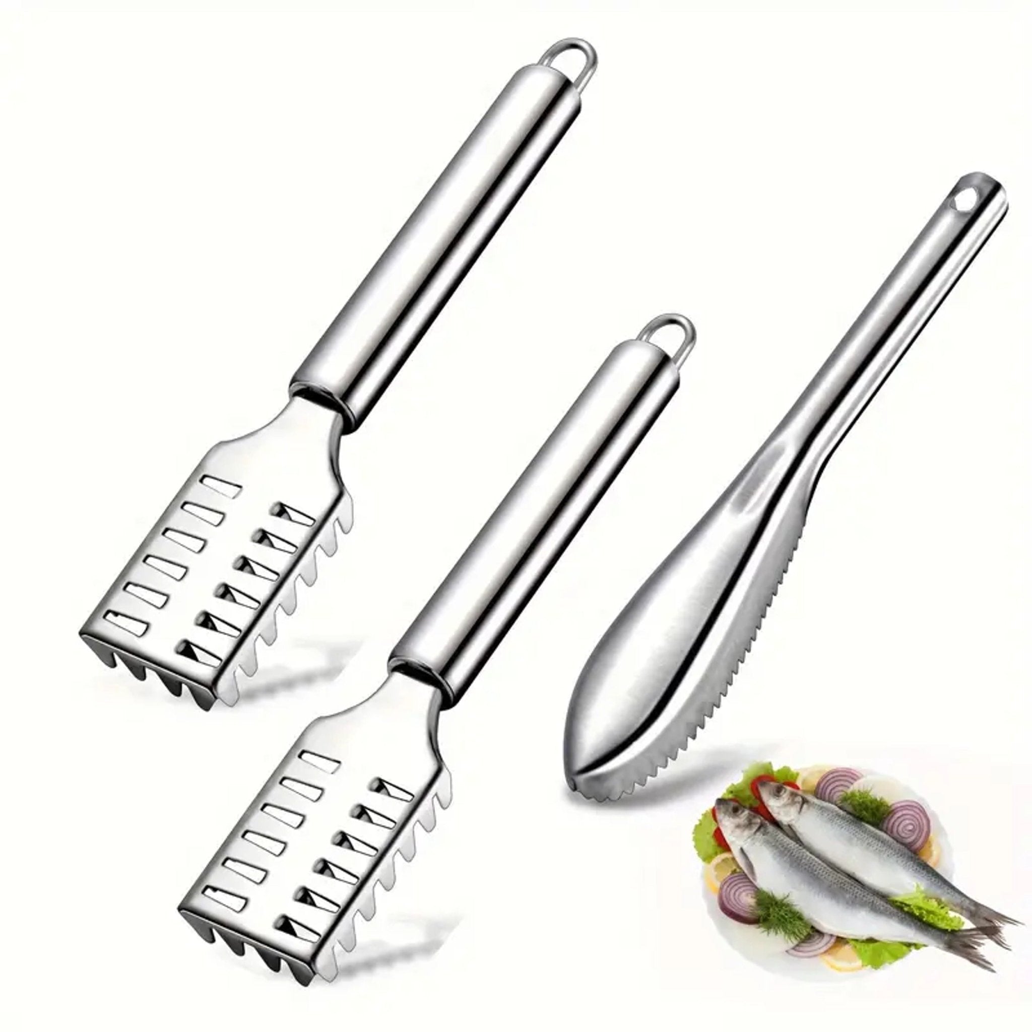 Quick & Easy Fish Scaler Set – 3pcs Stainless Steel - Urban Mart