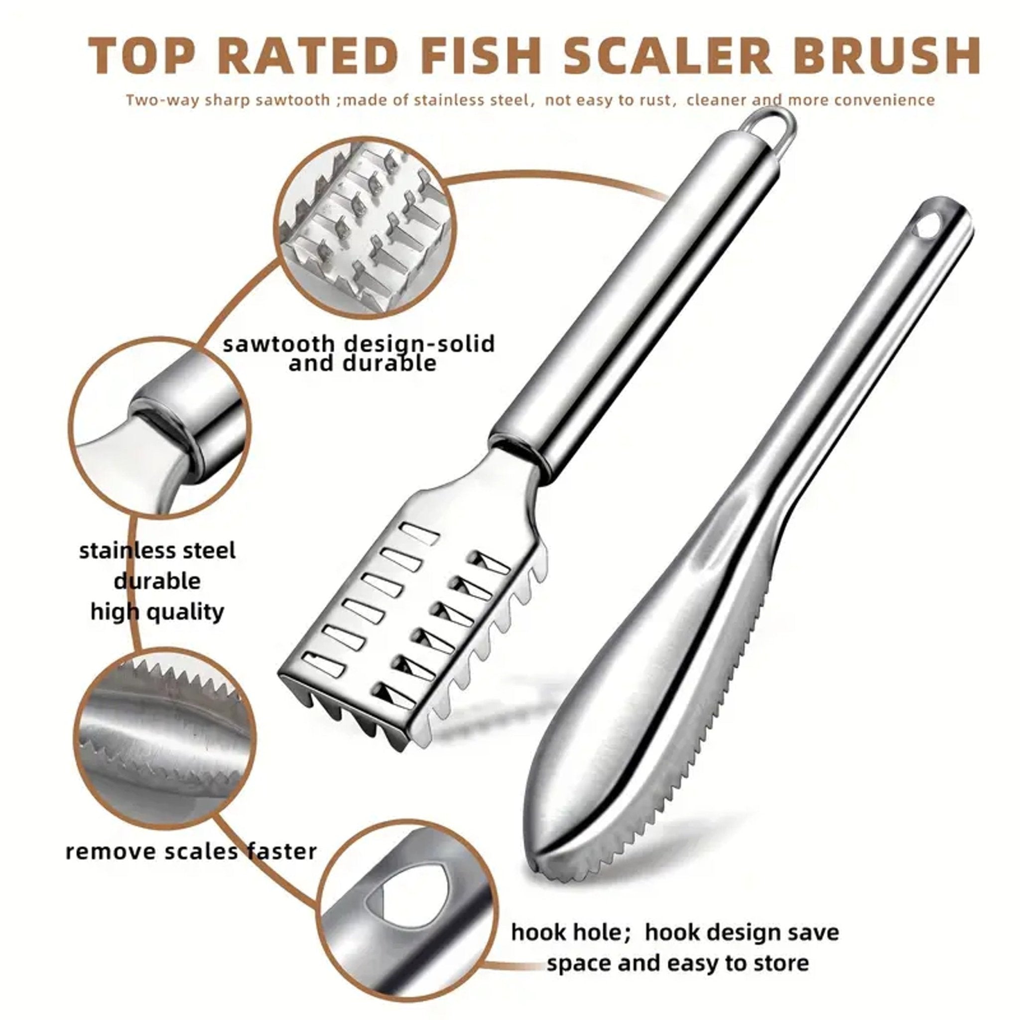 Quick & Easy Fish Scaler Set – 3pcs Stainless Steel - Urban Mart